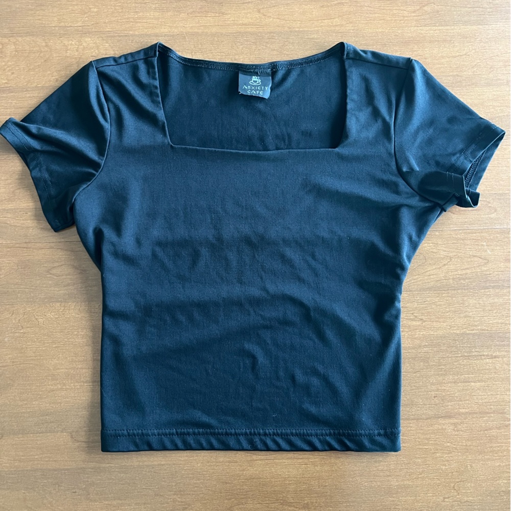 Vintage 90s Anxiety Cafe Black Open Back Top Large